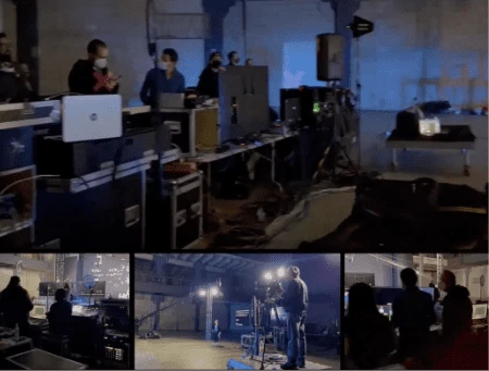 Equipo de producción audiovisual trabajando en set