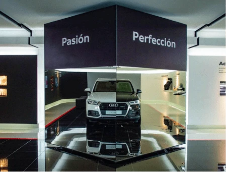 Showroom de Audi con el lema Pasión y Perfección